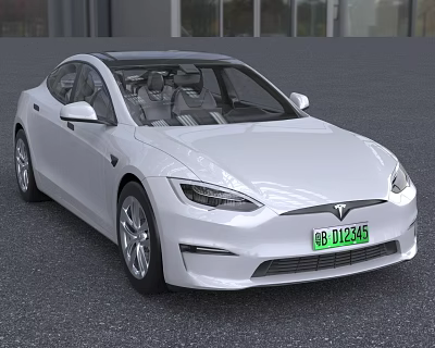 White Tesla Model S Sedan With Streamlined Body Black Roof And Modern Alloy Wheels 3d model