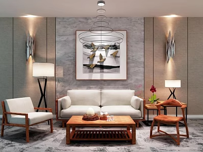 Elegant Living Room Interior With Sofa Coffee Table Set Accent Chairs Decorative Painting And Lighting 3d model