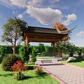 Chinese style pavilion ancient built door pavilion 3d model