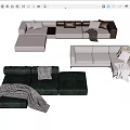 Modern Modular Fabric Sofa Set With Green Gray Beige Sections Pillows And Blankets 3d model