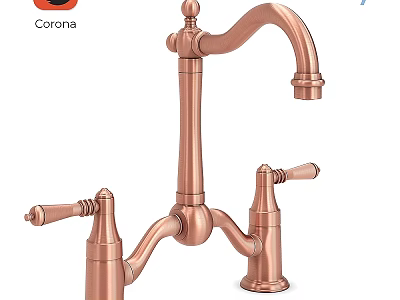 Corona Copper Faucet with Double Handle and Curved Spout Classic Design 3d model
