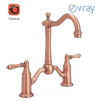 Corona Copper Faucet with Double Handle and Curved Spout Classic Design 3d model