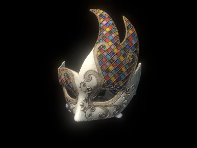 Intricate Decorative Venetian Mask With Colorful Mosaic Tiles And Silver Curved Patterns 3d model