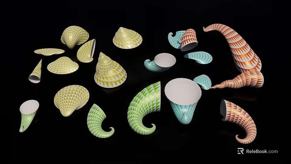 Colorful Spiral Shaped Pendants With Unique Patterns And Decorative Designs 3d model 
