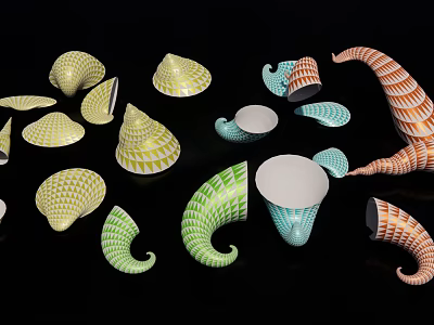 Colorful Spiral Shaped Pendants With Unique Patterns And Decorative Designs 3d model