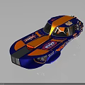 Blue and Orange Racing Car with Coca-Cola Logos and Streamlined Design for High Speed Racing