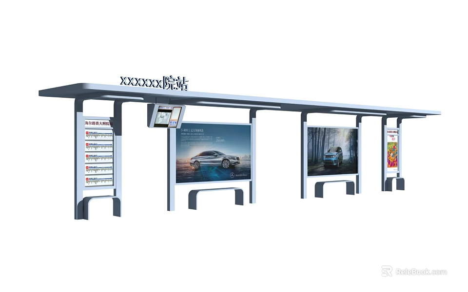 Modern City Bus Stop With Shelter Digital Screens And Advertisement Displays 3d model 