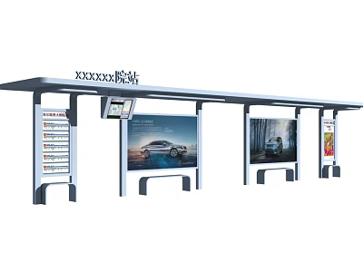 Modern City Bus Stop With Shelter Digital Screens And Advertisement Displays 3d model