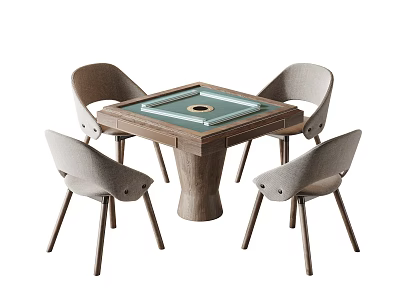 Square Modern Entertainment Table With Green Center Tabletop And Light Gray Wooden Chairs 3d model