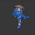 Colorful 3D Character Model With Orange Hair Blue Eyes And Blue White Outfit