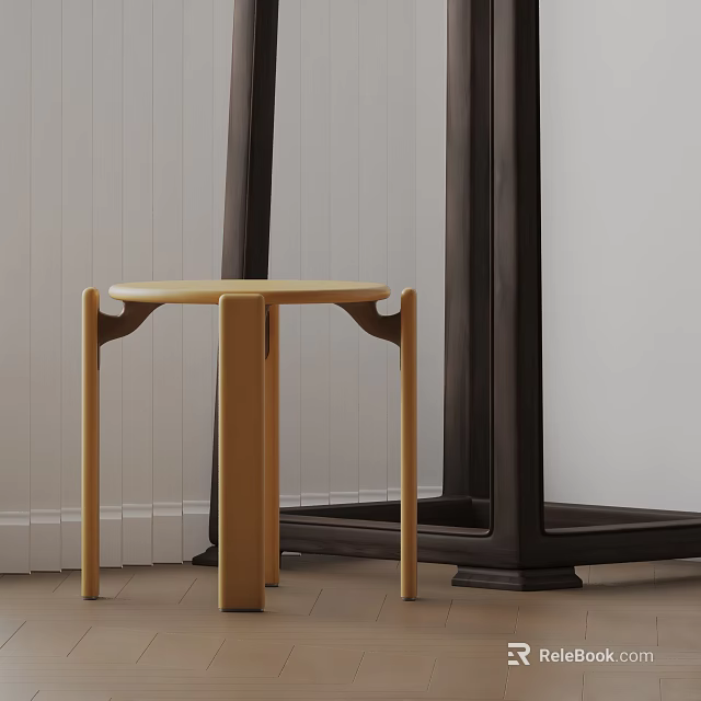 Light Wooden Minimalist Side Table With Simple Design Next To Dark Tall Furniture 3d model 