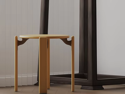 Light Wooden Minimalist Side Table With Simple Design Next To Dark Tall Furniture 3d model