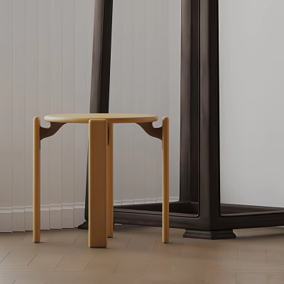 Light Wooden Minimalist Side Table With Simple Design Next To Dark Tall Furniture 3d model