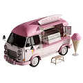 Pink Ice Cream Truck with Display Window Ice Cream Cone Model and Small Stool