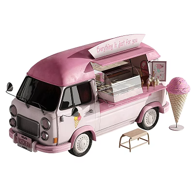 Pink Ice Cream Truck with Display Window Ice Cream Cone Model and Small Stool 3d model Pink Ice Cream Truck with Display Window Ice Cream Cone Model and Small Stool 3d model