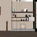 Modern Wooden Bookshelf with Books Decorations and Photo Frames in Beige Living Room