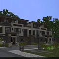 Traditional Chinese Style Townhouse Exterior With Lush Greenery And Garden Lamps
