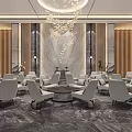 Luxurious Modern Hotel Lobby Interior Design With Marble Floor Large Chandelier Sofa Seats And Columns