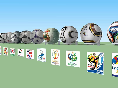 Soccer Balls Sports Equipment Collection Display With Different World Cup Logos 3d model
