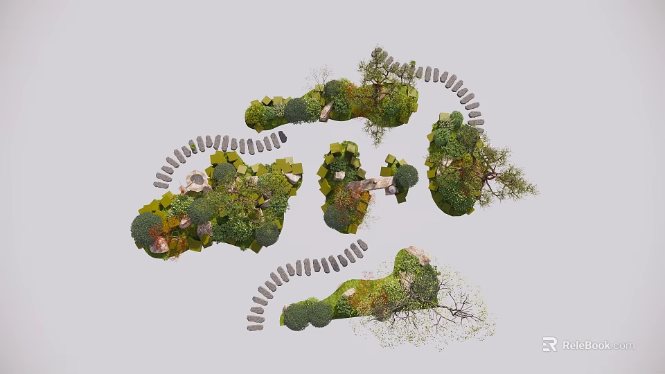Microtopography Landscape Design Featuring Undulating Terrain Greenery And Stone Pathways 3d model 