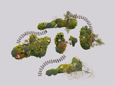 Microtopography Landscape Design Featuring Undulating Terrain Greenery And Stone Pathways 3d model