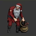 Evil Santa Claus Figure In Red Costume With White Beard And Sack Of Black Items