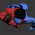 Armored Character With Insect Features In Red Blue Black Armor And Striped Details Standing Pose