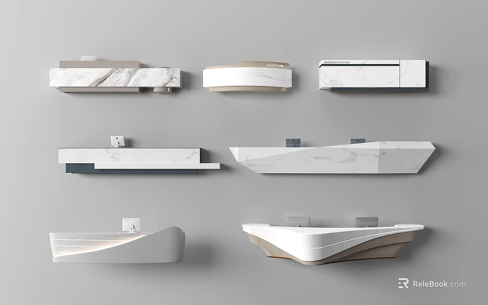Various Modern Reception Desk Designs With Marble Countertops And Sleek Shapes 3d model 