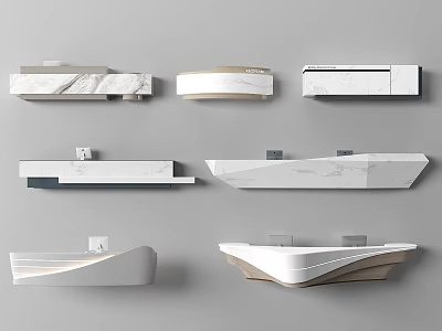 Various Modern Reception Desk Designs With Marble Countertops And Sleek Shapes 3d model