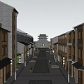 Scenic Commercial Street With Modern Architecture Traditional Elements River And Green Spaces