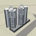 Modern High Rise Residential Building Complex With Symmetrical Design And Surrounding Road Layout 3d model