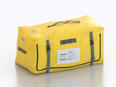 Bright Yellow ASA Bag With Gray Straps Handle And Label 3d model