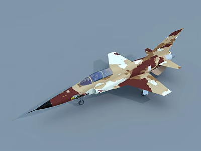 Military Camouflage Fighter Jet With Brown Beige Paint And Transparent Cockpit On Gray Background 3d model