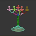 Antique Brass Candelabra With Ornate Design And Seven Candle Holders On Round Base
