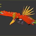 Colorful 3D Bird Character With Red Body Yellow Crest Green Red Wings And Blue Feet
