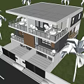 Semi Detached Villa Modern Two Story Architecture With Balconies Palm Trees And Garden