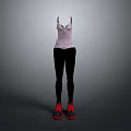 Stylish Fashion Outfit With Pink Tank Top Black Leggings And Red Sneakers