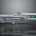 Futuristic Silver White Weapon With Metallic Mechanical Structure And Sci Fi Green Accent Design
