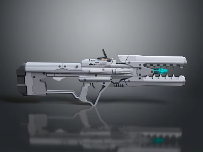 Futuristic Silver White Weapon With Metallic Mechanical Structure And Sci Fi Green Accent Design 3d model
