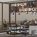 Modern Professional Barbershop Business Equipment With Styling Chairs Workstations And Grooming Tools