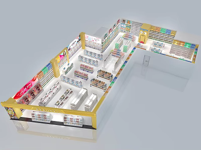 Modern Supermarket Department Store Interior With Organized Shelves And Product Displays 3d model