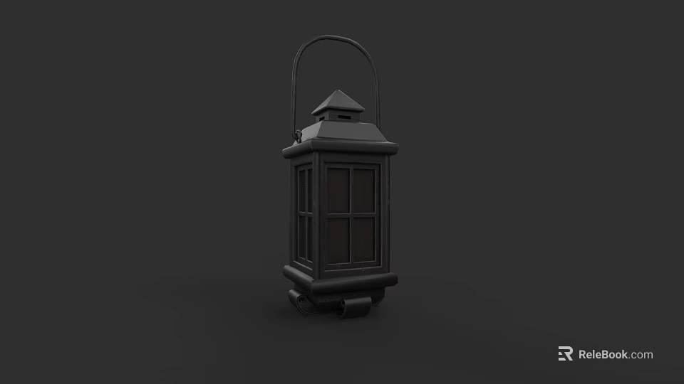 Traditional Black Lantern With Handle Glass Panels And Classic Design Elements 3d model