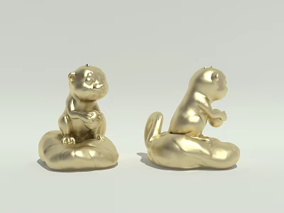 Two Golden Otter Statues Sitting On Cloud Shaped Base 3d model