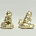 Two Golden Otter Statues Sitting On Cloud Shaped Base