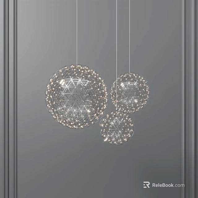 Modern Spherical Chandeliers With Metal Mesh And Small Light Beads For Interior Decoration 3d model 