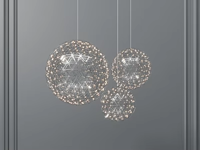 Modern Spherical Chandeliers With Metal Mesh And Small Light Beads For Interior Decoration 3d model