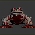 Red And White Decorative Frog With Green Eyes And Artistic Design