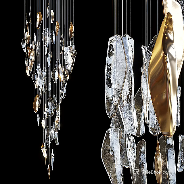 Modern Elegant Crystal Chandelier With Multiple Transparent Crystal Pieces And Gold Accents 3d model 