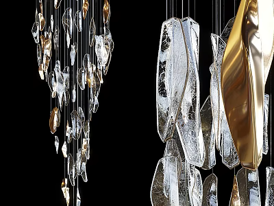 Modern Elegant Crystal Chandelier With Multiple Transparent Crystal Pieces And Gold Accents 3d model