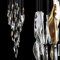 Modern Elegant Crystal Chandelier With Multiple Transparent Crystal Pieces And Gold Accents